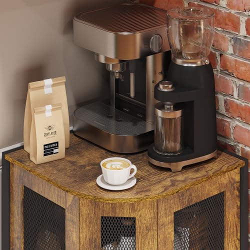 Corner Coffee Bar Cabinet 3-Tier Storage Shelf 18.7x18.7x30 inches - Rustic Wood & Iron
