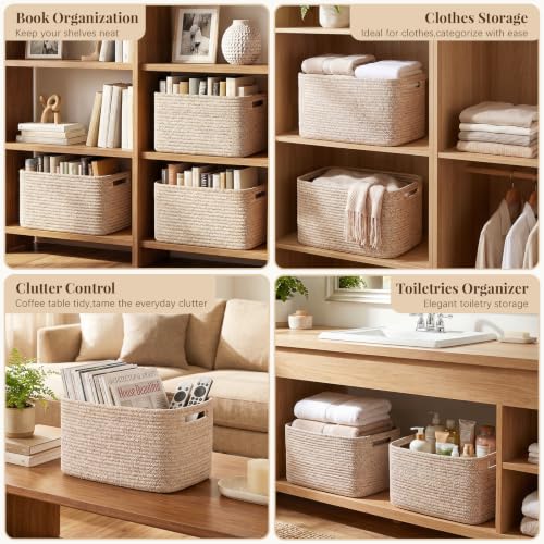 OIASKET 4-Pack Natural Cotton Rope Storage Baskets for Toys Clothes & More, Brown, 13''Lx9''Wx7.8''H