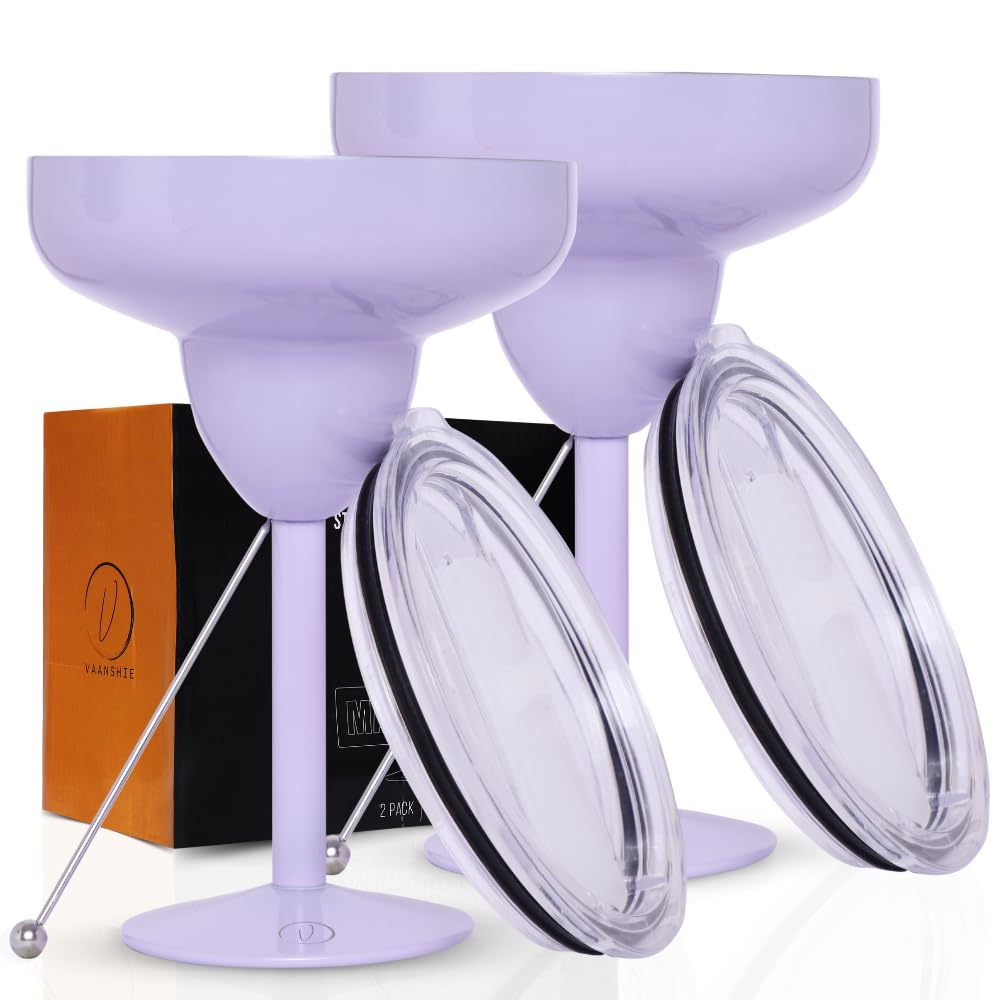 Mother’s Day Gift for Mom – Set of 2 Lilac Insulated Stainless Steel Margarita Glasses with Lid, Unbreakable Cocktail Tumbler Set, Keeps Drinks Cold, Gift for Women Wife Friend