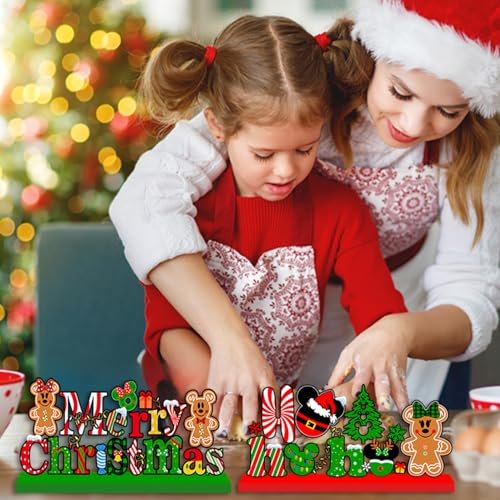 Christmas Decorations Table Centerpiece 4pcs Gingerbread Christmas Party Decorations Wooden Signs Merry Christmas Table Topper Signs Photo Prop for Xmas Holidays Tiered Tray Decor