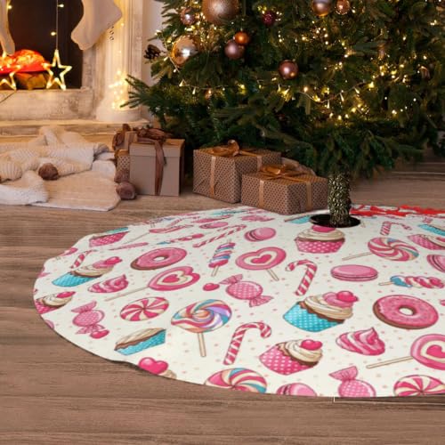 Yilad Christmas Tree Skirt 36/48in Lollipop Cupcake Donut Pattern Premium Polyester