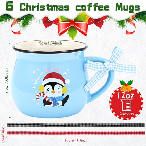 Roshtia 6 Pack Christmas Coffee Mugs Set - Colorful Holiday Gift, 12 oz Ceramic