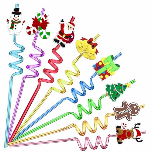 Christmas Theme Reusable Drinking Straws 24pcs with 2 Cleaning Brushes