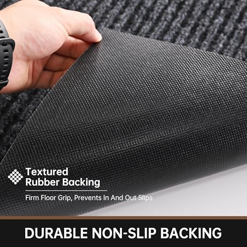 3' x 5' Heavy Duty Indoor Outdoor Doormat - Gray Stripe Non-Slip Rug