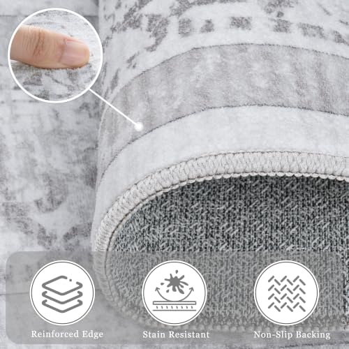 8x10 Gray Washable Area Rug for Living Room Non-Slip Low-Pile Carpet