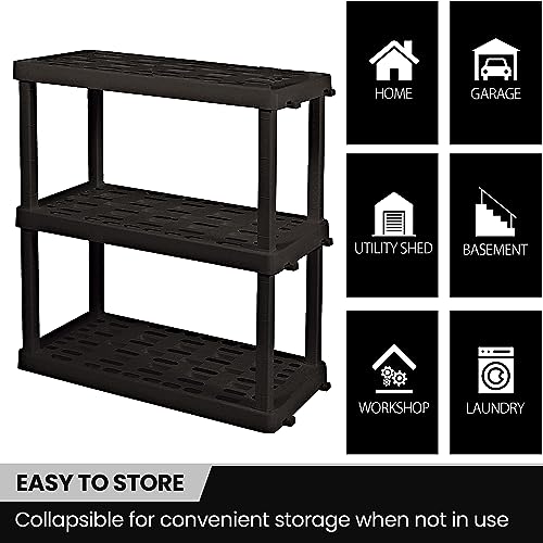 Heavy Duty Plastic Storage Shelves - Stackable 3-Tier Organizer Rack for Garage, Kitchen & Closet