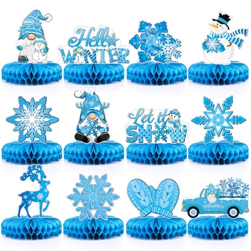 Pasimy 12-Pack Winter Snowflake Honeycomb Centerpieces for Christmas Party Table Decor