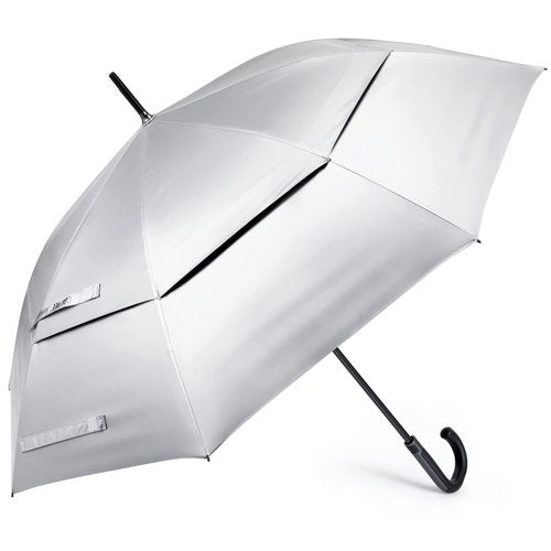 G4Free UPF 50+ 52 Inch UV Protection Umbrella, Automatic Open Hook Handle J Stick Golf Umbrellas for Rain, Sun & Wind Protection(Silver/Black)