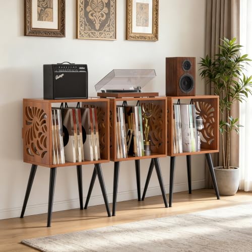 Vinyl Record Storage Stand with Space for 100+ Albums and Turntable Shelf