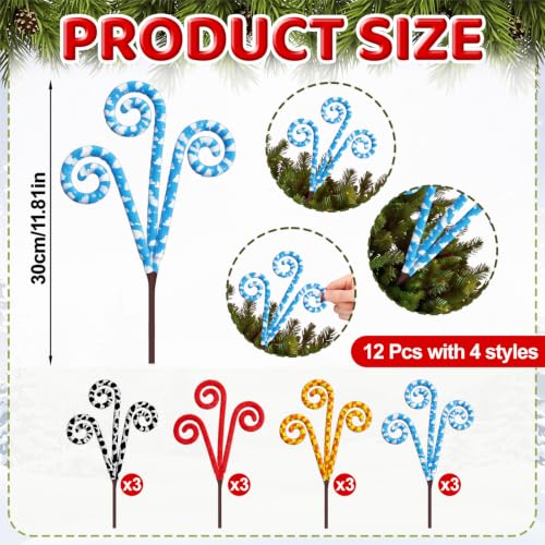 Teyva Daily Cartoon Toy Christmas Tree Candy Cane Picks Set - 12 Decorative Holiday Tree Ornaments