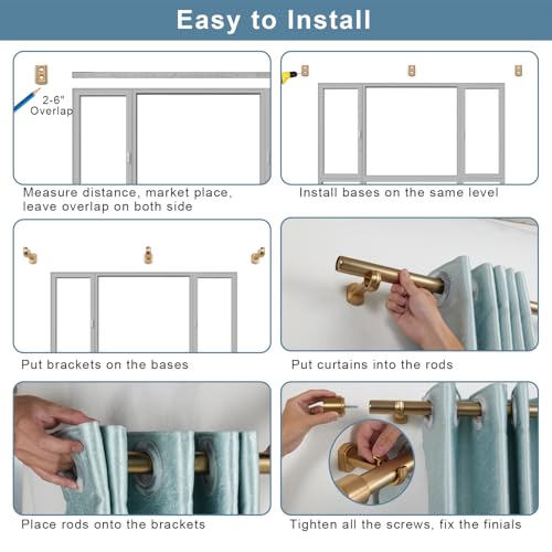 Heavy-Duty 1 1/8 Inch Diameter Telescoping Curtain Rod with Adjustable Brackets - Warm Gold, 144-240"