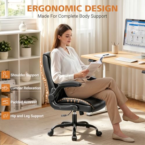 Stella Mia Black PU Leather Executive Office Chair with Flip-Up Armrests