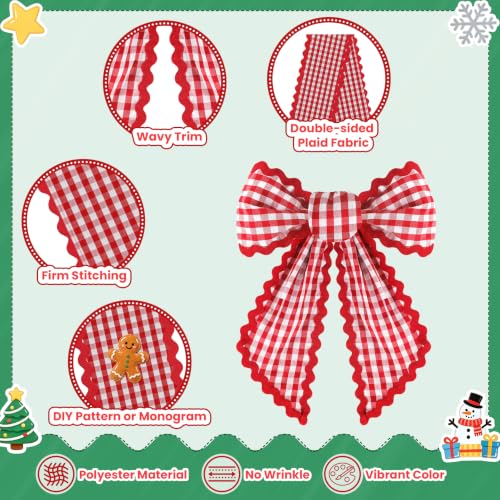 HOMEBROS Red and White Plaid Wreath Sash with Trim, 56" Front Door Decor