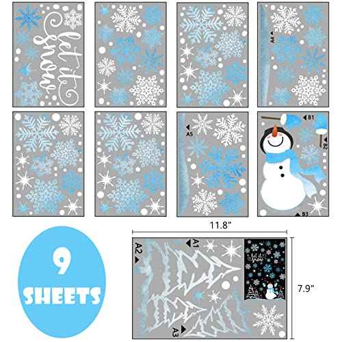 Yovkky Snowflakes Snowman Window Clings 9 Sheets, Let it Snow Quote Stickers Decal Decor for Glass, 2026 New Year Christmas Home Kitchen Winter Holiday Decorations