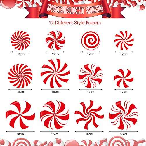 Funrous 54 Pcs Christmas Peppermint Candy Hanging Decorations Christmas Candies Ceiling Hanging Swirls Xmas Party Ceiling Whirl Streamers for Xmas Holiday Party Decor(Red White)