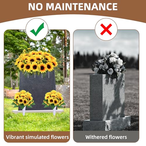 Lodou 3-Pcs Yellow Artificial Cemetery Flowers for Grave - Headstone Saddle + 2 Grave Bouquets