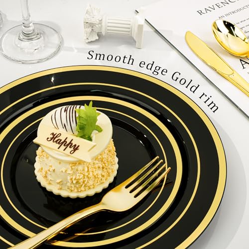 Black Gold Disposable Dinnerware Set for 50 Guests - 350 Pieces