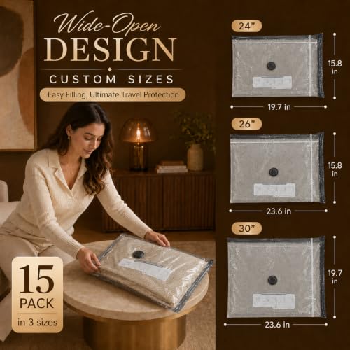 Vacuum Storage Bags with Pump 15-Piece Combo Set - Space Saver Travel Packing Cubes for Clothes & Bedding