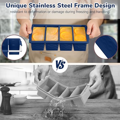 Silicone Freezer Trays with Lid - Midnight Blue, 4-Pack, Stackable Meal Prep Molds