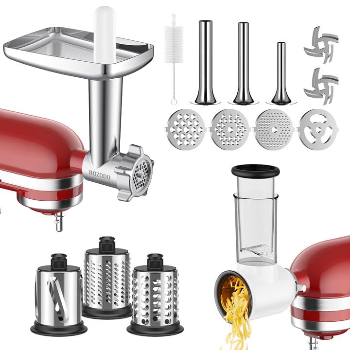 Silver & White Meat Grinder & Slicer Attachments for KitchenAid Mixer