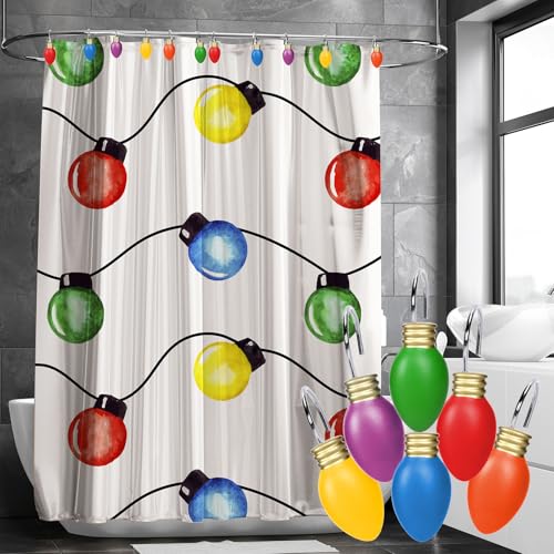 Whaline Christmas Shower Curtain Hooks 12-Pack with String Lights Design