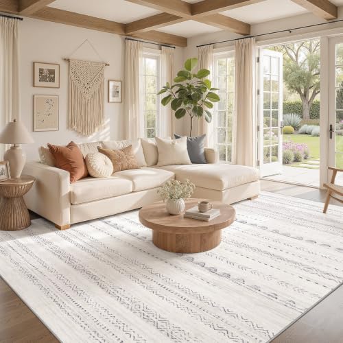 Nakagishi Boho 6x9 Gray Area Rug - Machine Washable, Non-Slip, Soft Living Room Carpet