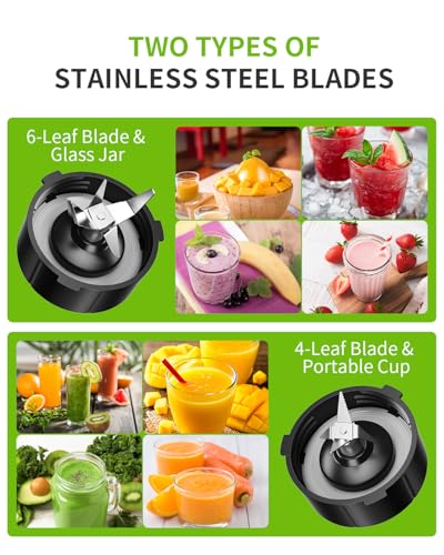 GDOR 1200W Glass Blender with To-Go Cup - Smoothie & Food Mixer Set