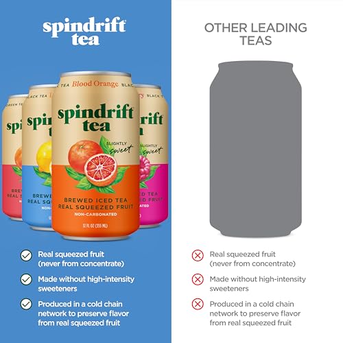 Spindrift Brewed Iced Tea Variety Pack 24 Cans - Black & Green Tea with Real Fruit, 12 Fl Oz