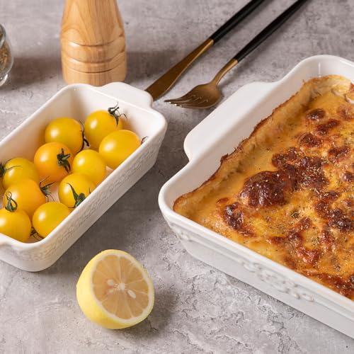 Sweejar Kiln-Change White Ceramic Bakeware Set of 4 – Rectangular Casserole Dishes with Handles