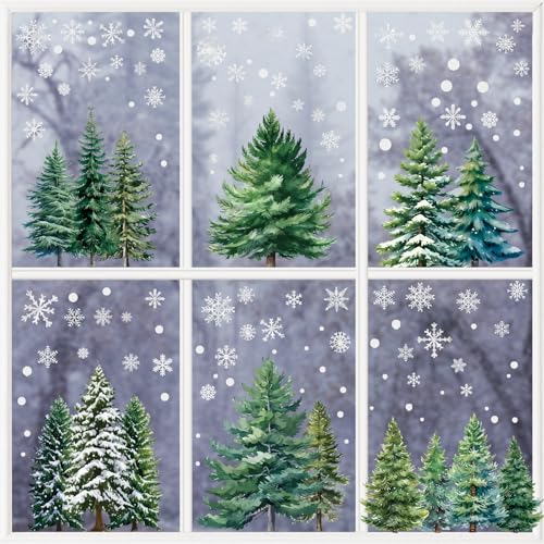 XZENTIRA 294 PCS Christmas Window Clings Christmas Party Decorations Christmas Tree Window Decals for Home Glass Classroom Display Decorations Winter Decor Holiday Party Supplies 8 Sheets