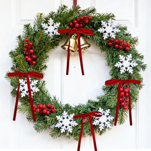 KINGLAKE 24 Pcs Red Velvet Bows 3/8'' for Christmas Tree — 5 x 7'' Velvet Decorations