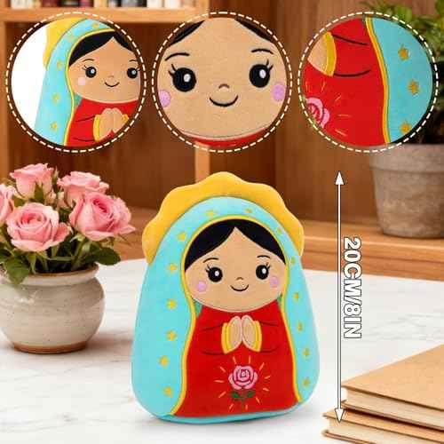 Lady of Guadalupe Plush Pillow, 8 Inches Jesus Plush Stuffed Doll Religious Virgin Maria Plushies Toys Gifts, Christian Easter Christmas Party Favors Decorations