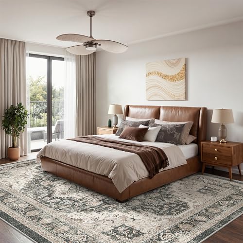 Roxstand 8x10 Black/Beige Washable Area Rug - Vintage Living Room Carpet