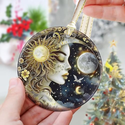 Sun and Moon Ceramic Christmas Ornament - 3.5 Inch Holiday Keepsake & Gift Idea
