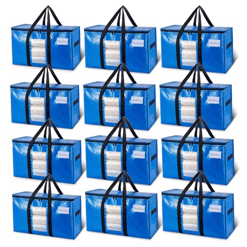 Blue Extra Large Moving Storage Bags with Visible Window - 12 Pack