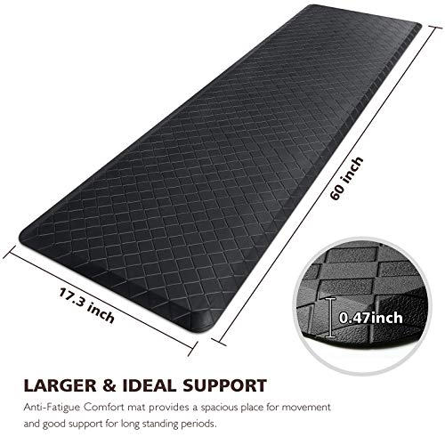 Black 60-Inch x 17.3-Inch Anti-Fatigue Kitchen Mat Cushioned Support