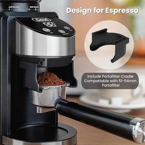 Gevi Black Burr Coffee Grinder with 35 Settings, Large Capacity & Portafilter Cradle