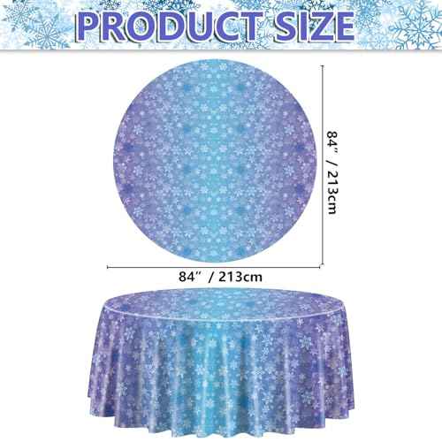3 Pack Snowflake Tablecloths for Round Table, 84x84'' Blue Purple Plastic Cover, Winter Wonderland Party Decorations for Girls Princess Party, Christmas Holiday