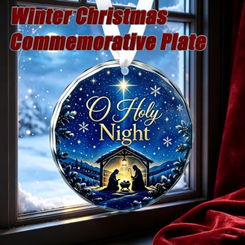 O Holy Night Christmas Ornament - 3 Inch Nativity Scene with Snowflakes & Gold Lettering