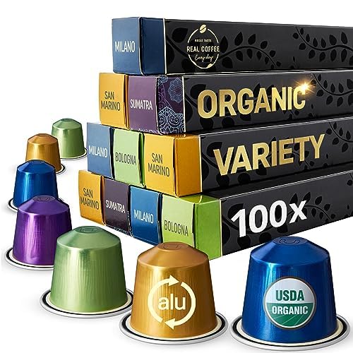 Organic Espresso Variety Pack 100 Capsules for Nespresso Original - 3 Strong, 1 Lungo | Fairtrade Coffee Pods, Pack of 100