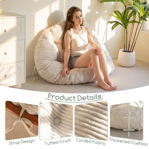 Beige Papasan Chair Cushion with Corduroy Cover - 48x48 Inch Overstuffed Supportive Seat Pad