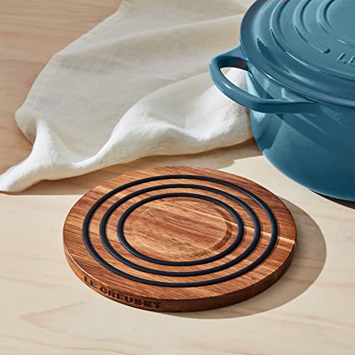 Le Creuset Magnetic Wooden Trivet, Acacia Wood with Black Silicone