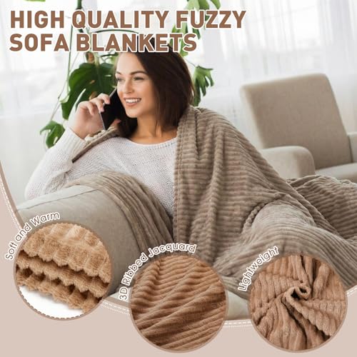 Buryeah 6-Pack Fleece Throw Blankets 50x60 Inches Soft Warm Plush for Sofa Bed Dark Brown & Light Brown