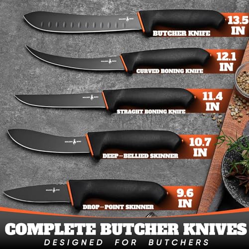 Golden Bird Butcher Knife Set - Non-slip Skinning with Roll Bag