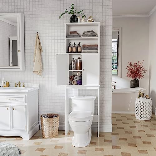 Meilocar White Over Toilet Storage Cabinet - Tall Bathroom Organizer with Adjustable Shelf