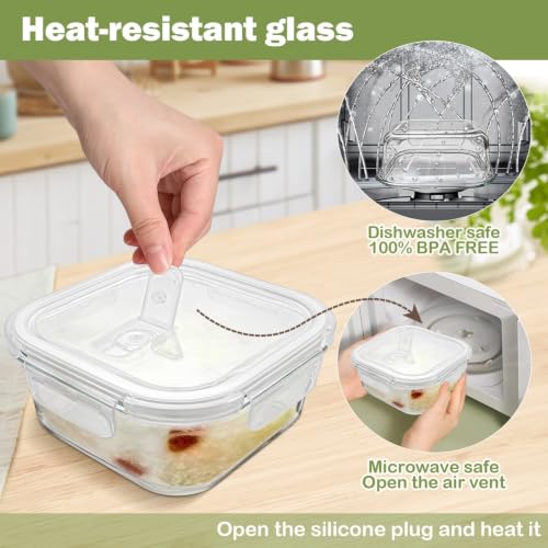 Square Glass Food Storage Containers with Lids - 24 oz, 6 Pack