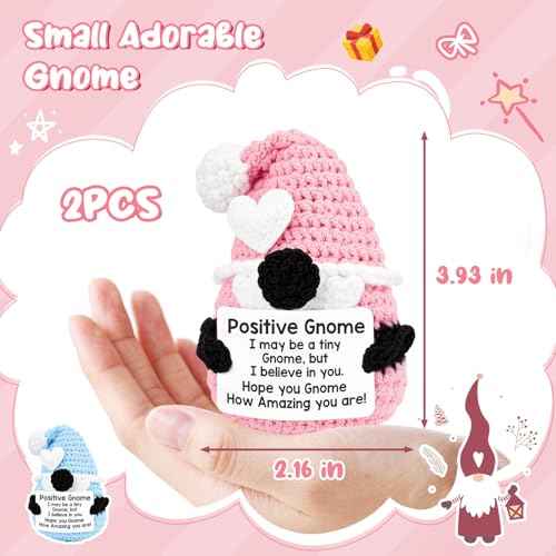 2 PCS Gnomes Gifts for Women, Handmade Positive Gnome, Emotional Support Crochet, Encouragement Gifts for Girlfriend Daughter Mom Coworkers Teacher Students Birthday Gift Ideas