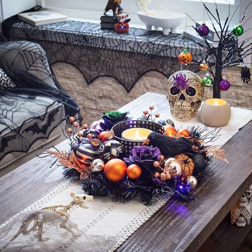 Valery Madelyn 18-Inch Halloween Wreath with Lights and Timer - Front Door Decor