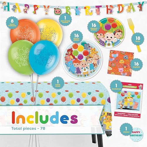 CoComelon Birthday Party Decorations Set with Banner Balloons Backdrop & Tablecloth