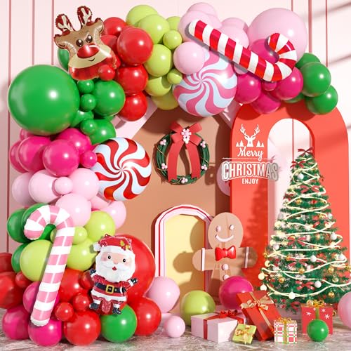 Christmas Arch Kit - Red Pink Green Latex Balloon Garland for Xmas Party - Variation 1